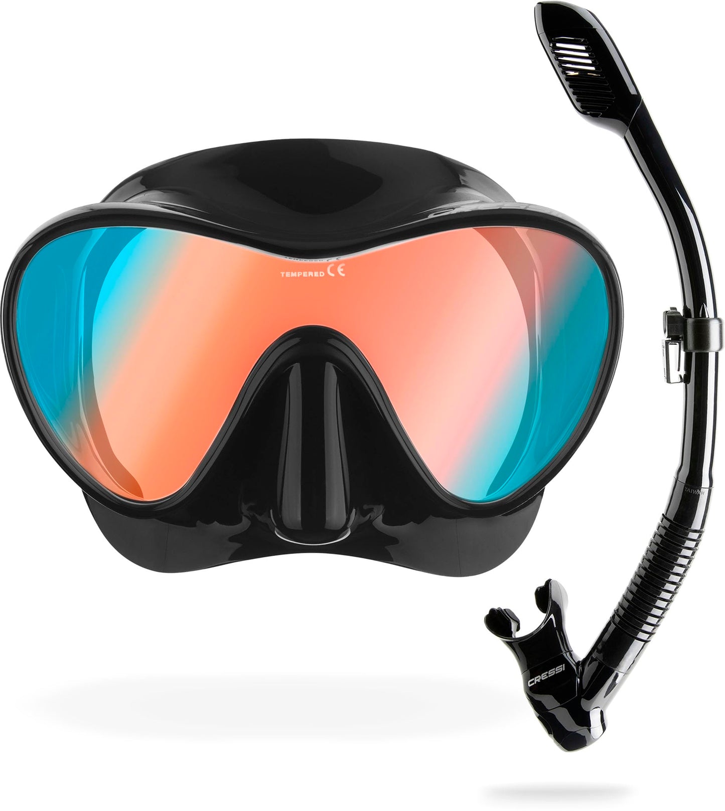 Cressi Frameless Diving Mask F1 - Fog-free Glass Lens, Diving Goggles - Ergonomic Silicone Rim, Snorkel Mask - Dry Snorkel & Snorkel Set - Black/Ultra Vision Blue Lenses - Combo Set - YDS282155