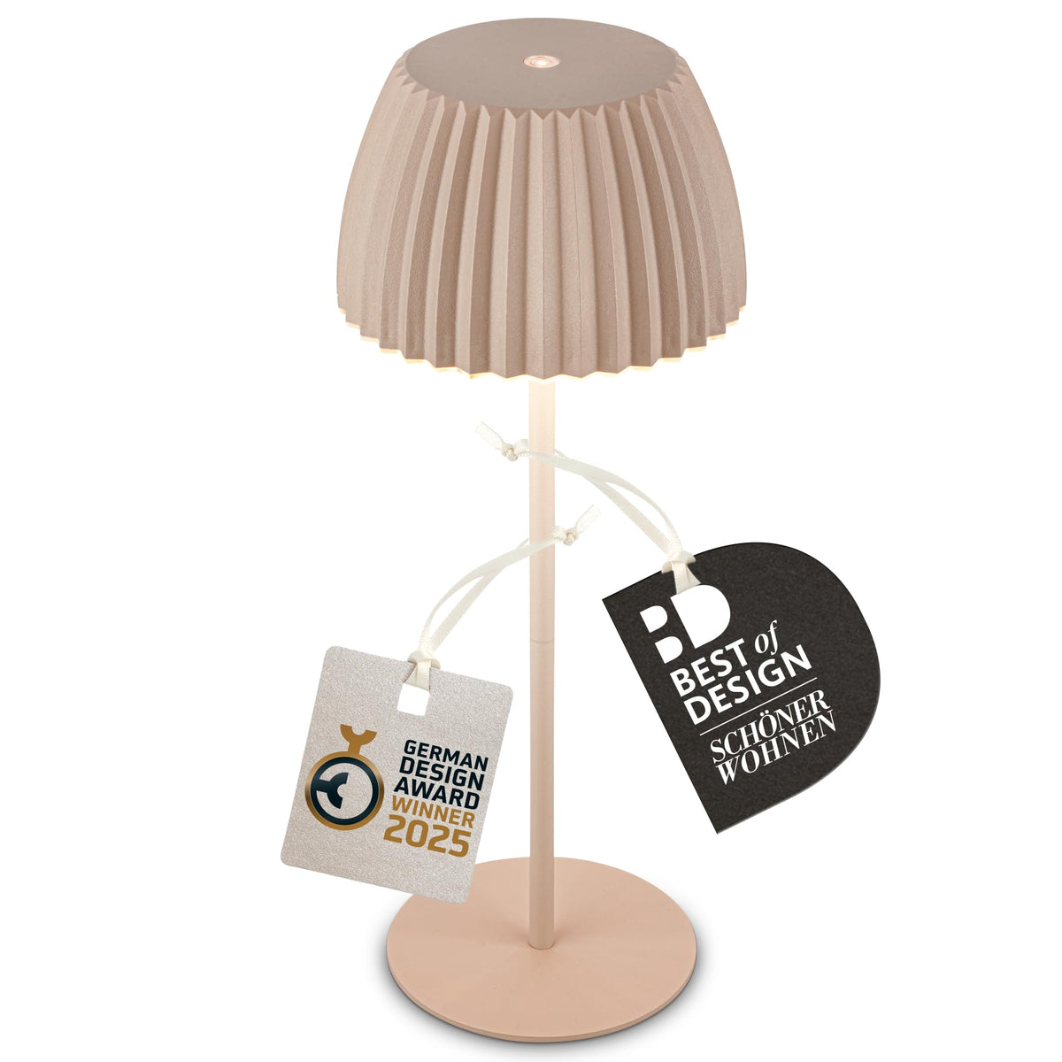 BRILONER - Riffle LED Table Lamp Wireless IP44 with Light Edge, Touch Dimmer, Replaceable Battery, Nightstand Lamp, Reading Lamp, LED Lamp, Battery Lamp, German Design Award Winner 2025, 14.5x36.5 cm, Beige - 7553011