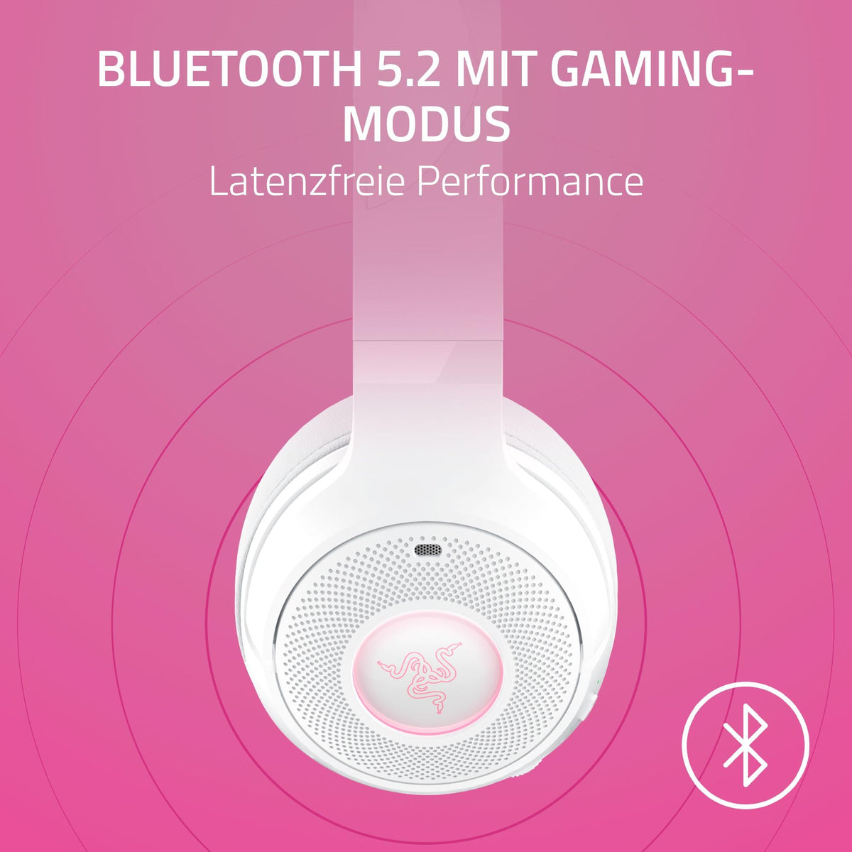 Razer Kraken Kitty V2 BT - Wireless Bluetooth RGB Headset with Kitty Ears for Gaming and Streaming (325g, Triforce 40mm Drivers, Bluetooth 5.2, Noise-Cancelling Mic, 40 Hours Battery Life) White - RZ04-04860600-R3M1