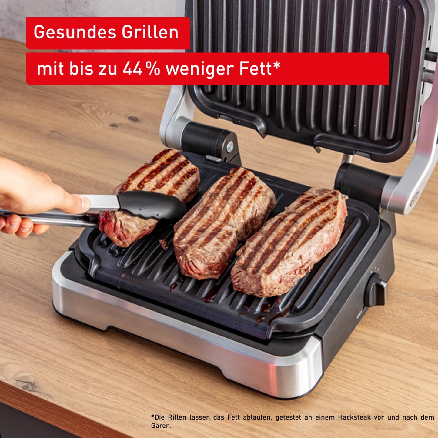 Tefal OptiGrill 4in1 contact grill with baking tray, foldable, table grill, 9 automatic programs, cooking level display, dishwasher-safe parts, electric grill, oven, GC776D10