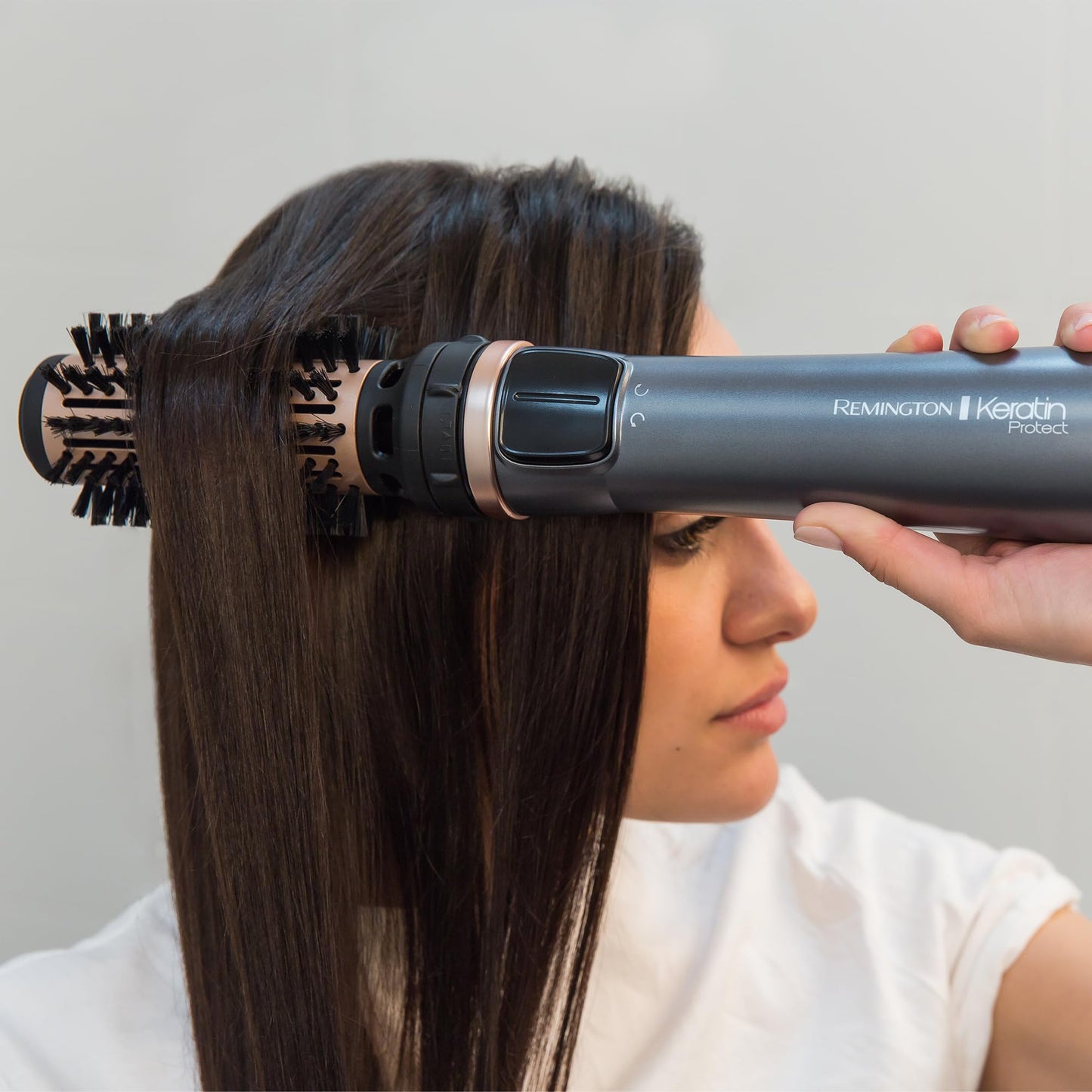 Remington hot air brush rotating [automatic] Keratin Protect (incl. 3 attachments: 2 round brushes + hairline booster for more volume) + hair clips, ceramic coating with almond oil, AS8811, gray