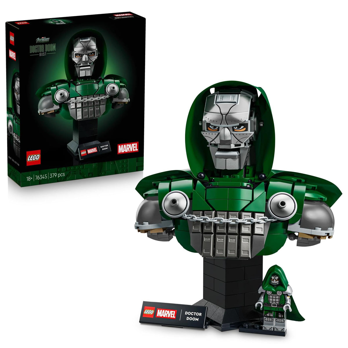 LEGO ǀ Marvel Doctor Doom Bust - Model Kit for Adults with Collectible Minifigure & Nameplate - DIY Room or Shelf Decor - Gift Idea for Movie Fans - 76345