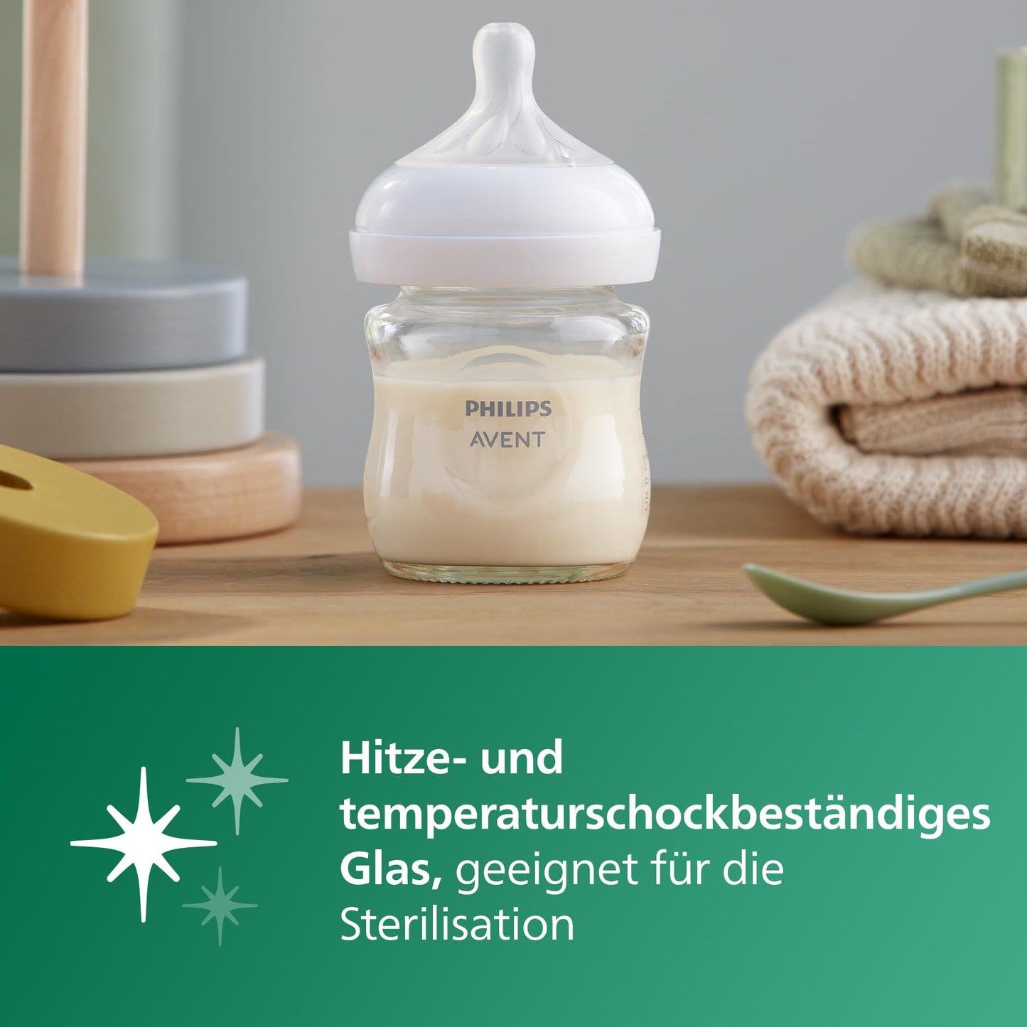 Philips AVENT Natural Response baby bottle made of glass - 120 ml baby bottle, BPA-free for newborn babies from 0 months (model SCY930/01)