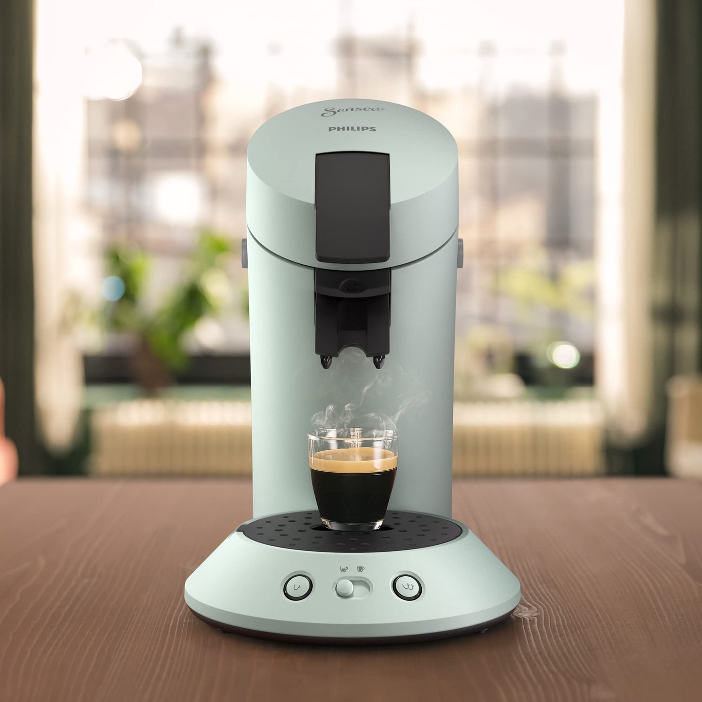 Philips Senseo Original Plus coffee pad machine (choice of coffee strength, coffee boost technology, made from recycled plastic), mint, CSA210/20