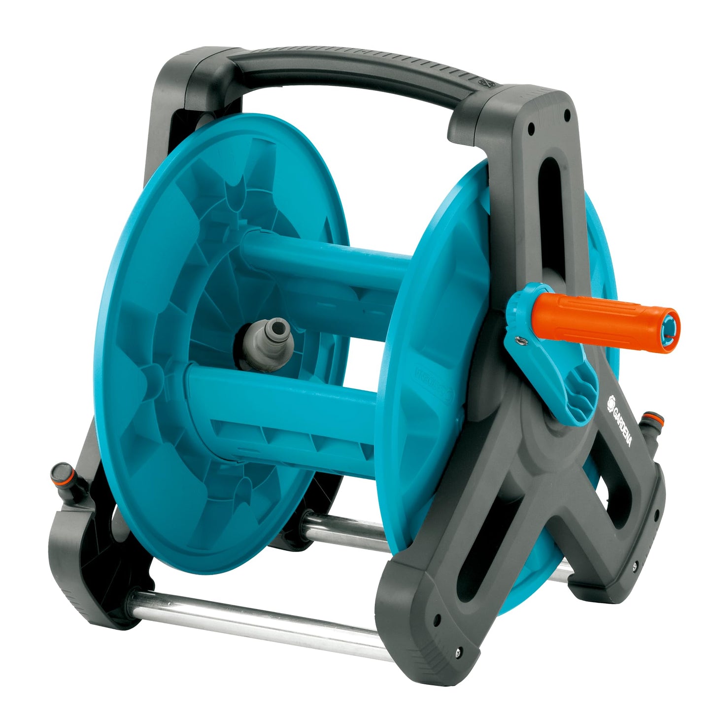 Gardena Classic hose reel 50: water hose reel for garden hose max. 50 m (13 mm hose), compact design, with drip stop, angled hose connection (8007-20) - 08007-20