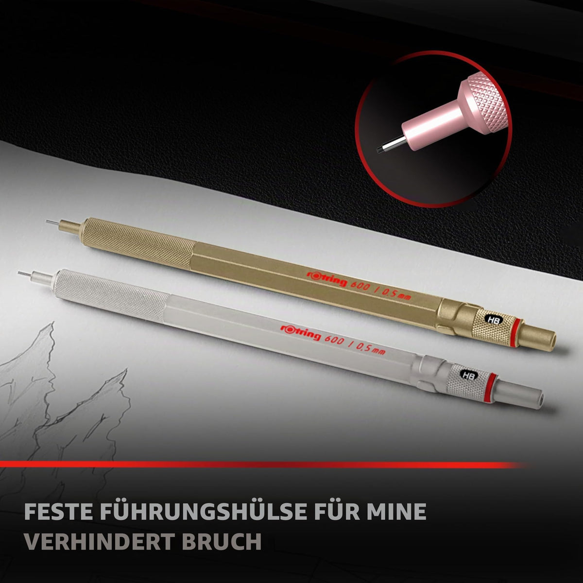 rOtring 600 Mechanical Pencil | HB Lead 0.5 mm | Twist Mechanism Pencil with Full Metal Body | Pearl White | Non-slip Knurled Grip Zone and Hexagonal Shaft - 2158795