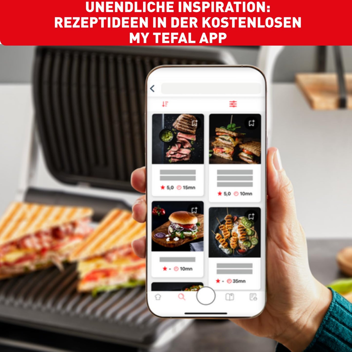 Tefal OptiGrill+ XL contact grill, 9 programs, manual mode, 200 W, cooking level display, thickness measurement, removable XL plates, electric grill, stainless steel, GC722D16