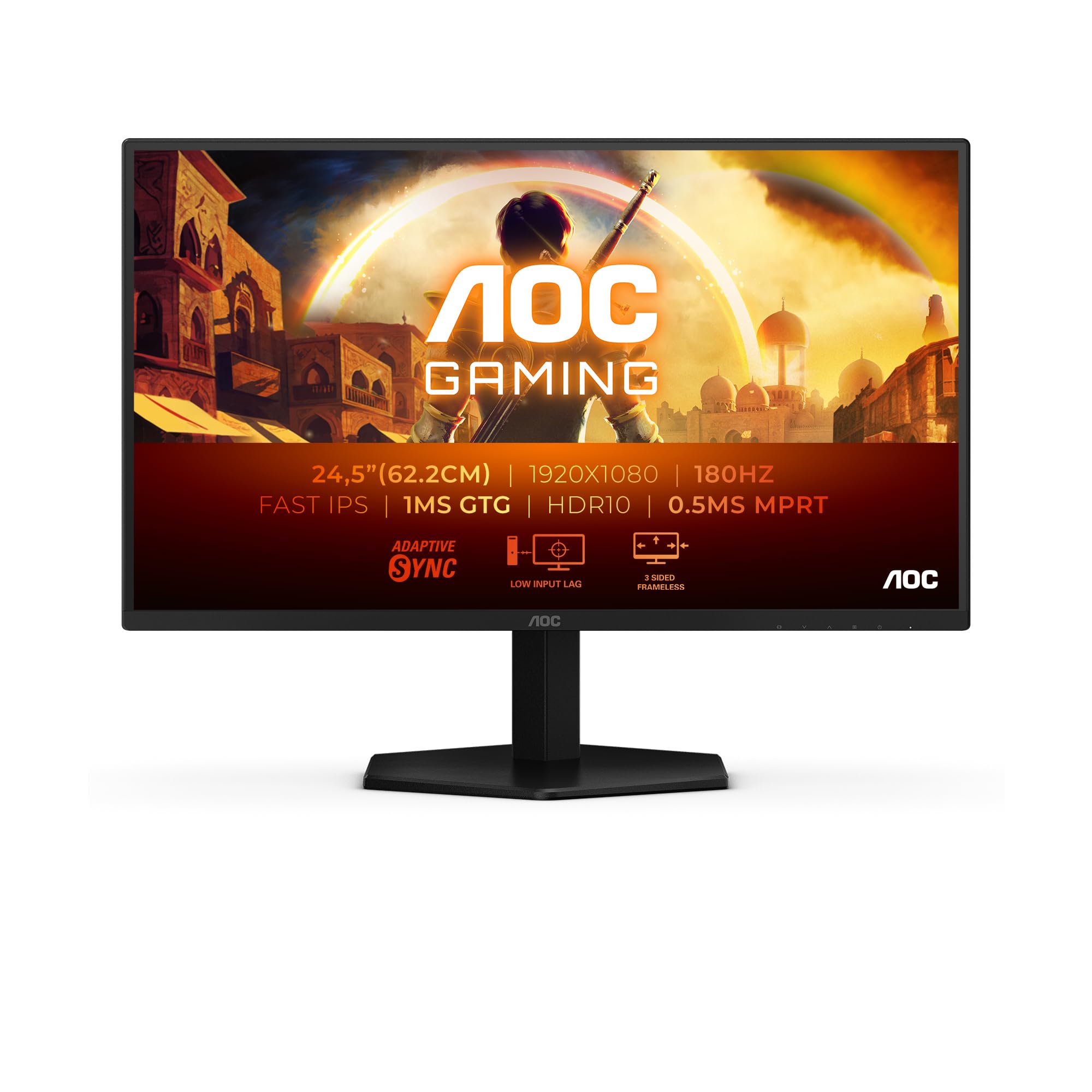 AOC 25G42E 25 inch FHD Gaming Monitor, 180Hz, Fast IPS Panel, 1ms GtG, HDR10, G-Sync Compatible, (1920x1080 HDMI 1x 2.0 DP 1x 1.4) Black