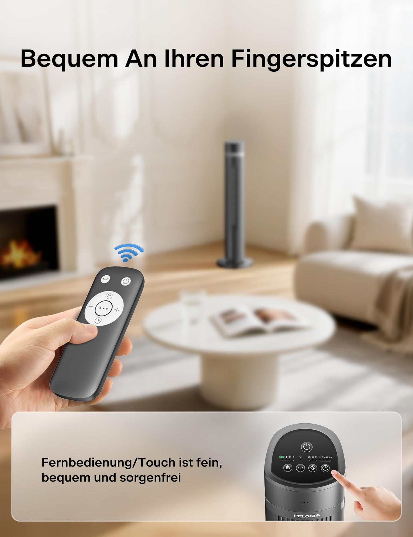 Pelonis Quiet Tower Fan, 40 Inch 102CM Fan with Remote Control, 7m/s Tower Fan Stand Fan with 90° Oscillation, 15 Hour Timer and 3 Speeds, Fans with Cooling - PE-FZ10-18TRB-DE