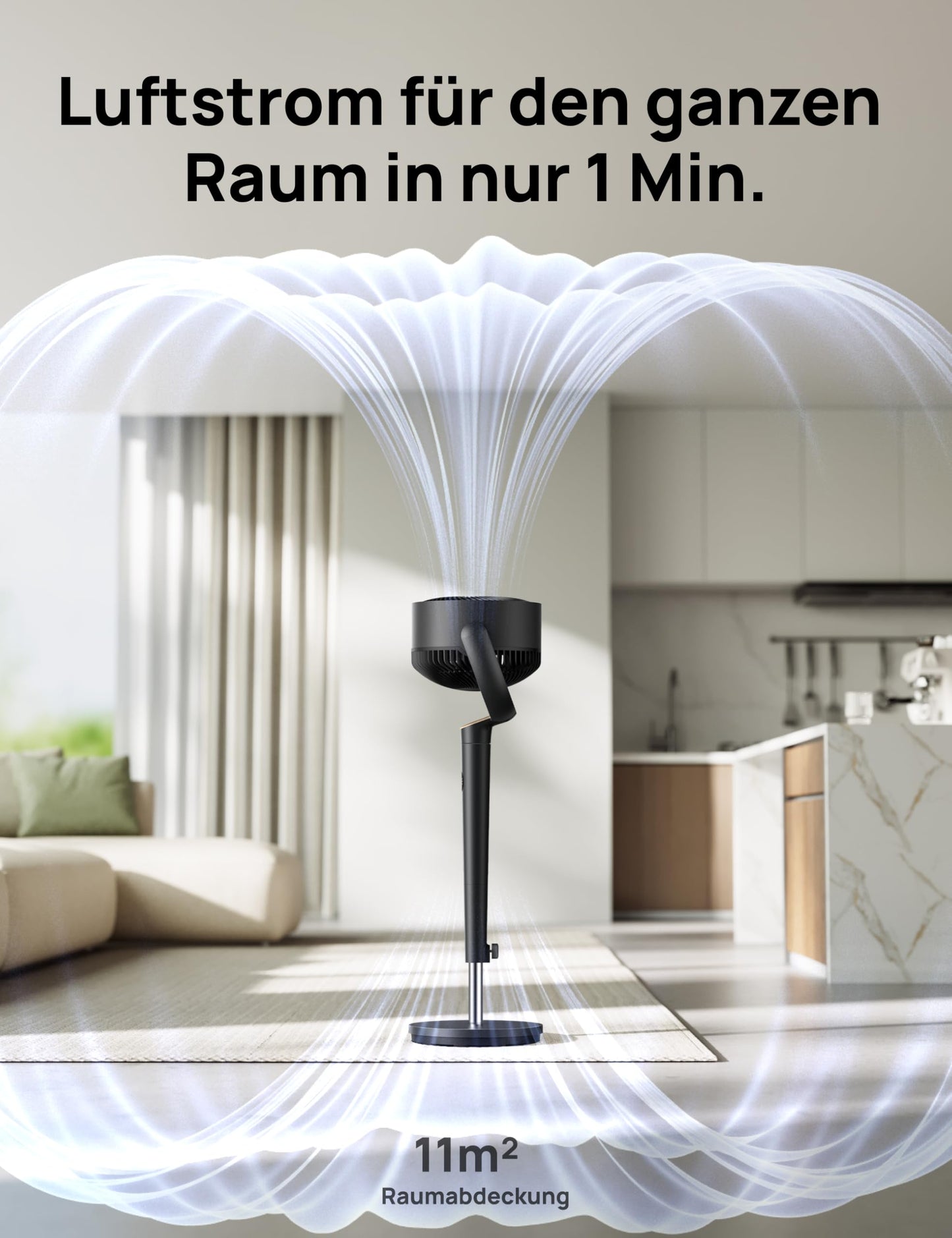 DREO pedestal fan very quiet, large fan with remote control, 20dB silent fan with DC motor, 120° oscillating, 4 modes, 94-107cm height adjustable, floor fan, TurboPoly™ Fan 512