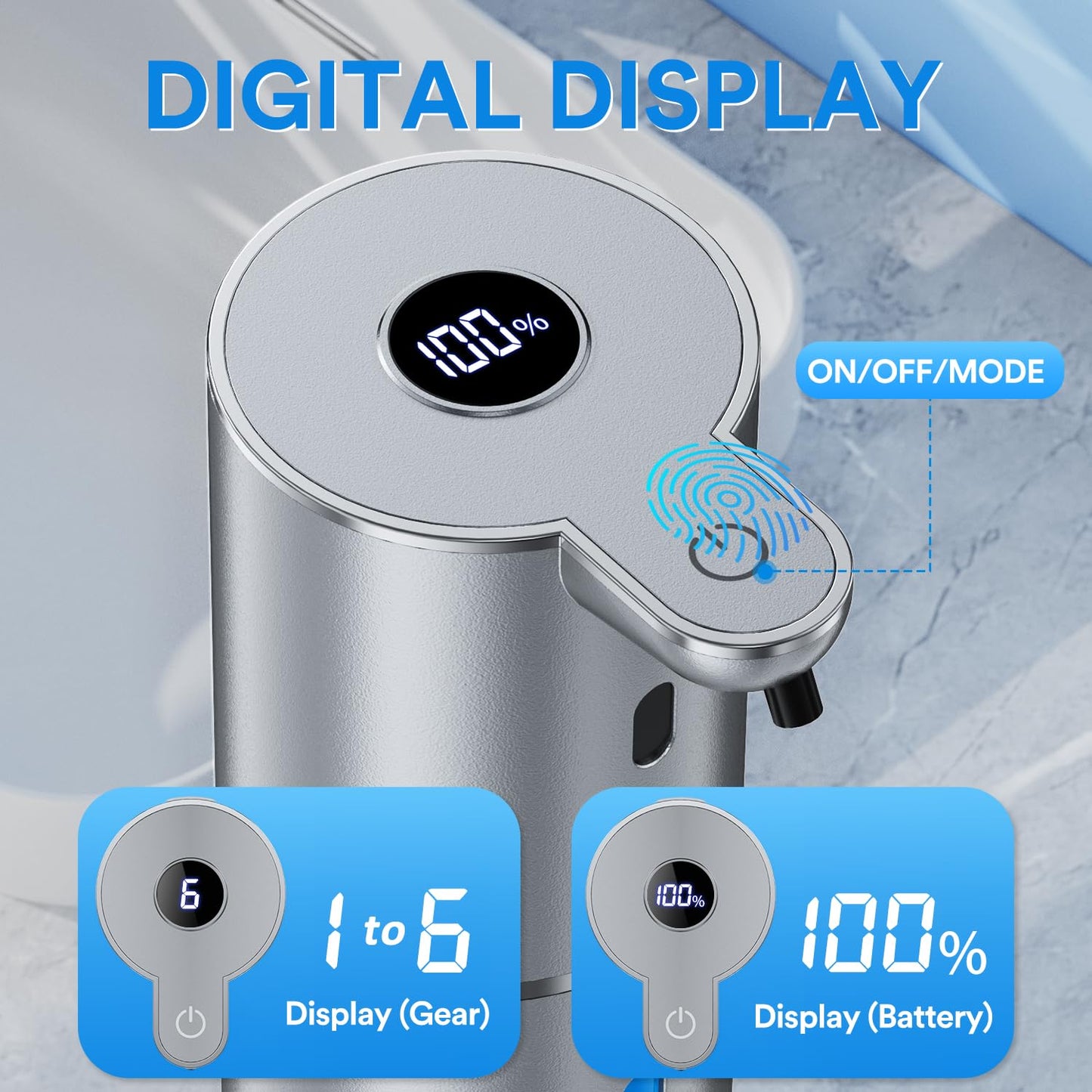 Soap dispenser automatic with digital display, 380 ml electric soap dispenser with sensor, wall mounting, contactless, USB rechargeable IPX5 waterproof foam soap dispenser for bathroom, kitchen - P18