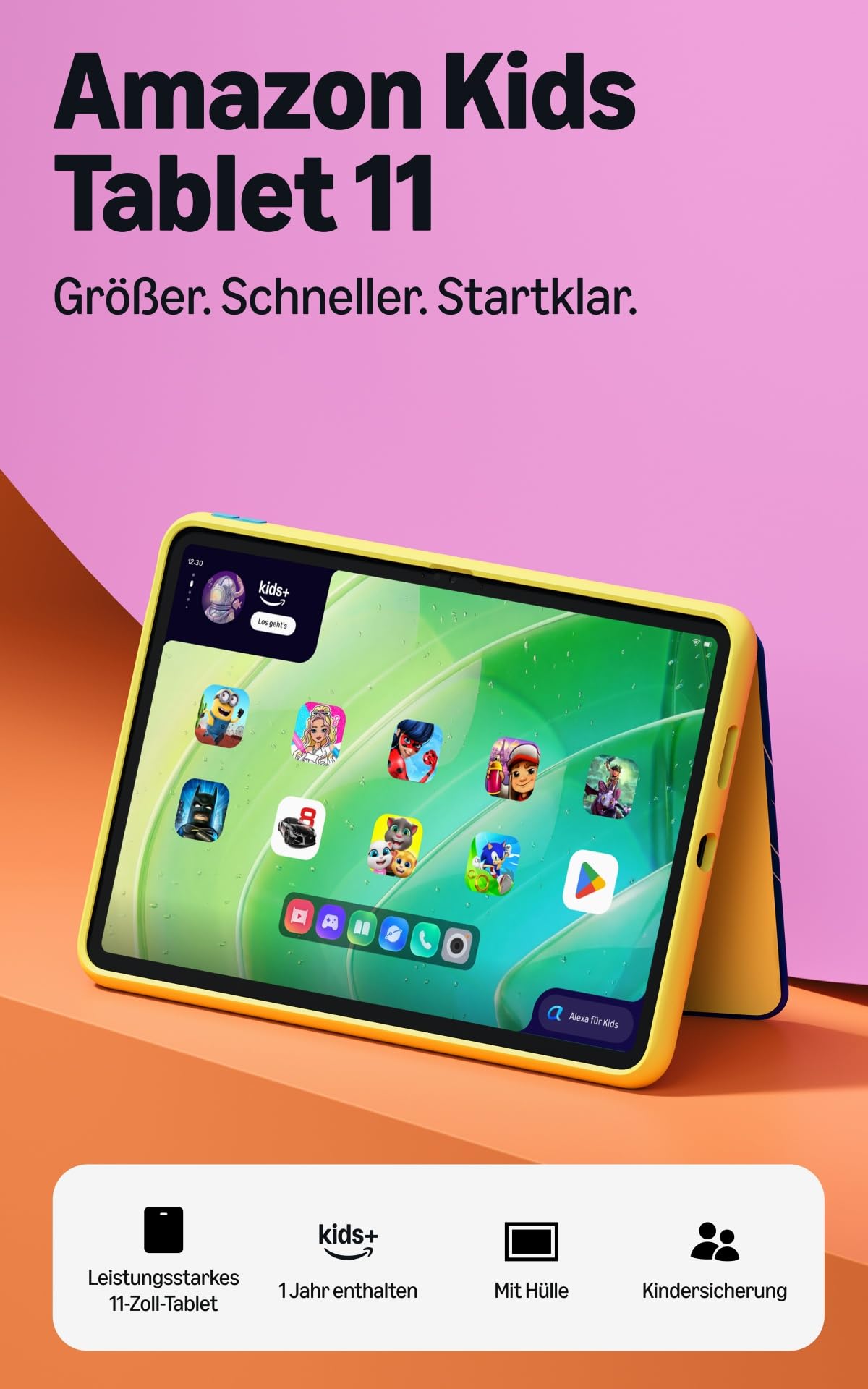 Amazon Kids Tablet 11 (latest Gen), suitable for ages 6 and up, 11-inch display with 2.5K resolution, all-day battery life, 1 year of Kids+ with videos, apps, games & books, including a slim case (SpongeBob & Patrick). - TR24E7