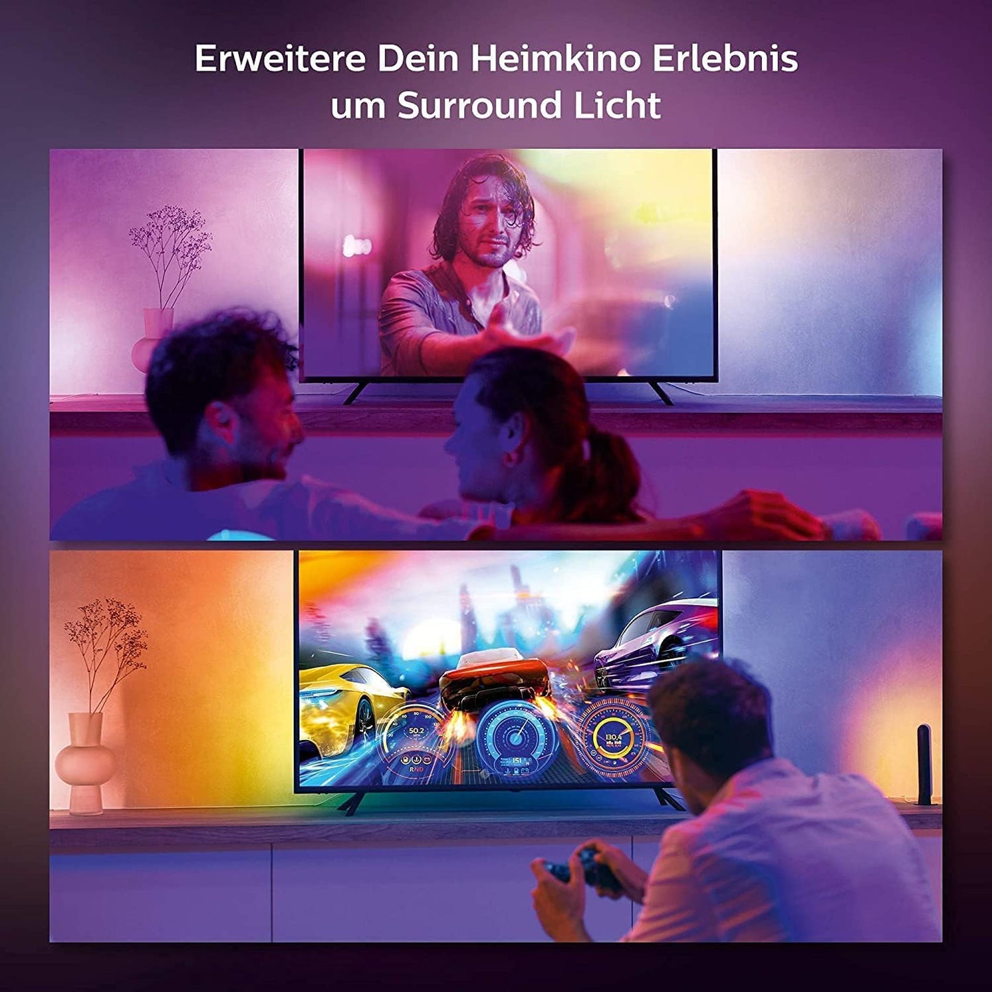 Philips Hue White & Color Ambiance Gradient Lightstrip (75 inches), dimmable LED strip for the television with 16 million colors and color gradients, smart home cinema TV backlighting, black - 929002422901