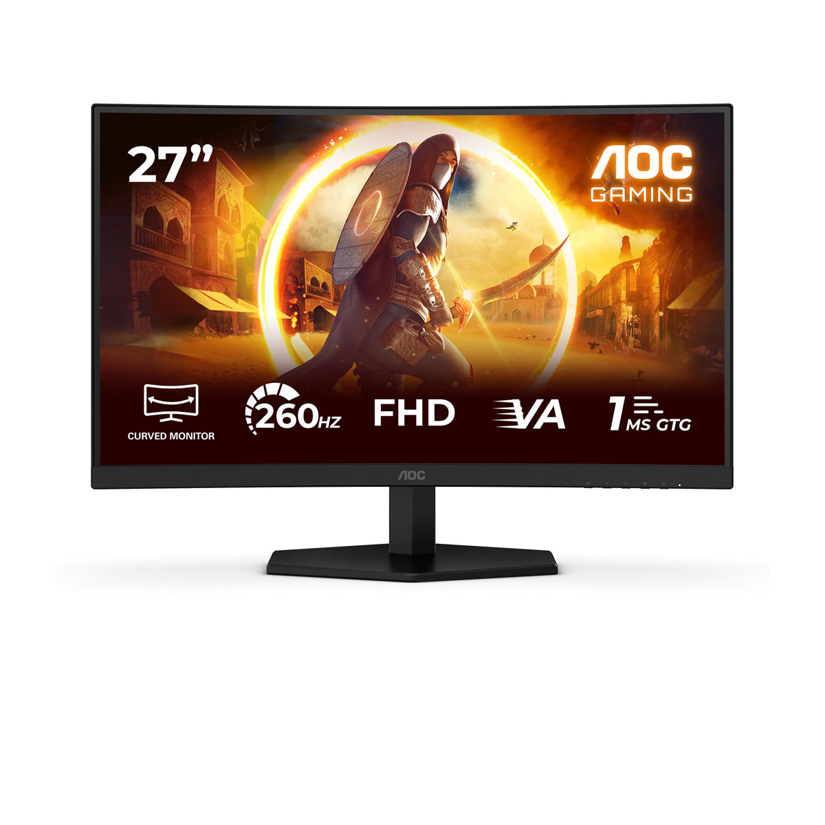 AOC C27G42ZEP 27-inch Curved, FHD Gaming Monitor, 260Hz (OC, Native 240Hz), Fast VA Panel, 1ms GtG, Adaptive Sync, HDR10, FreeSync Premium, (1920x1080 HDMI 1x 2.0 DP 1x 1.4) Black