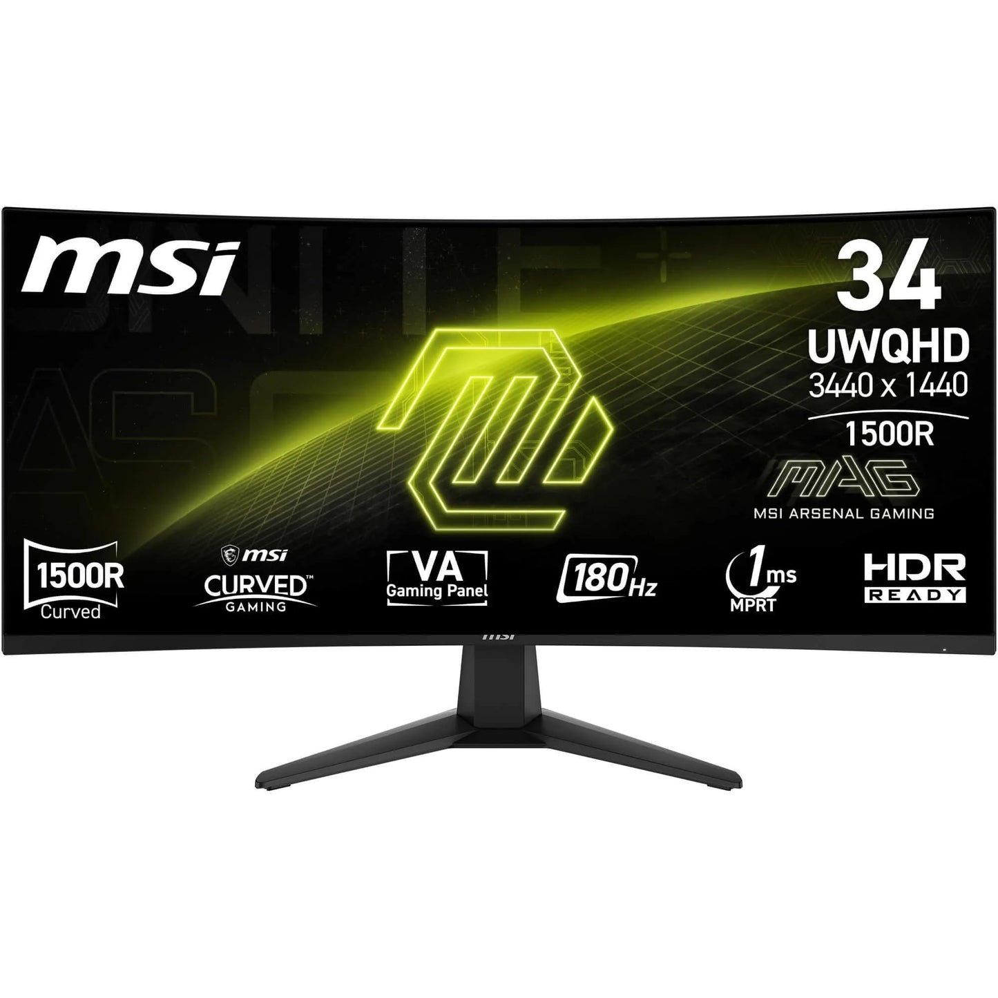 MSI MAG 346CQ 34-inch UWQHD Curved Gaming Monitor, 3440 x 1440, 1500R, VA, 180Hz, 1ms, HDR Ready, Eye Care, HDMI 2.0b, DP 1.4a, Frame-Less Design, Tiltable, Vesa compatible, Black - 9S6-3DD71M-011