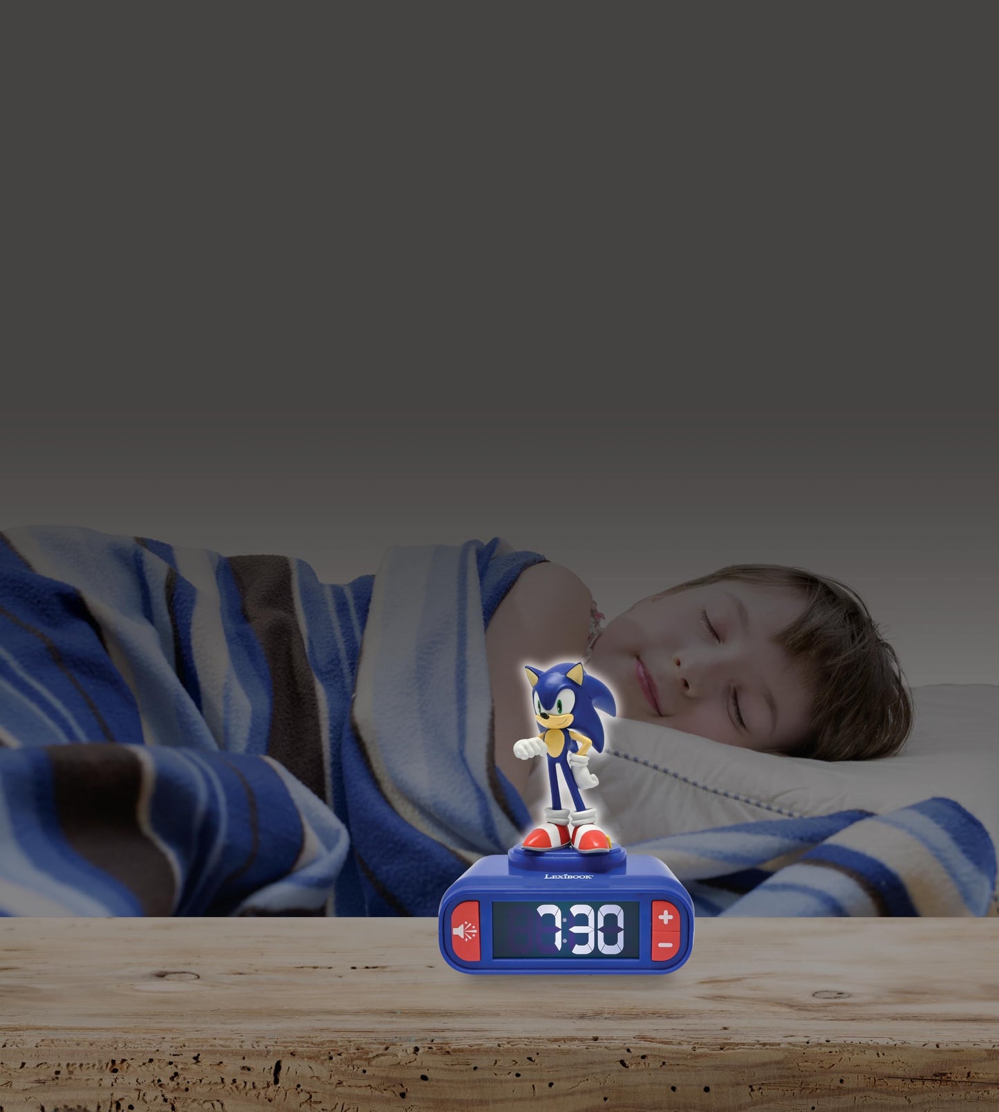 Lexibook, Sonic The Hedgehog, Sonic Night Light Alarm Clock, Sounds and Melodies, Backlit LCD Display, Luminous, Snooze, Blue, RL800SN