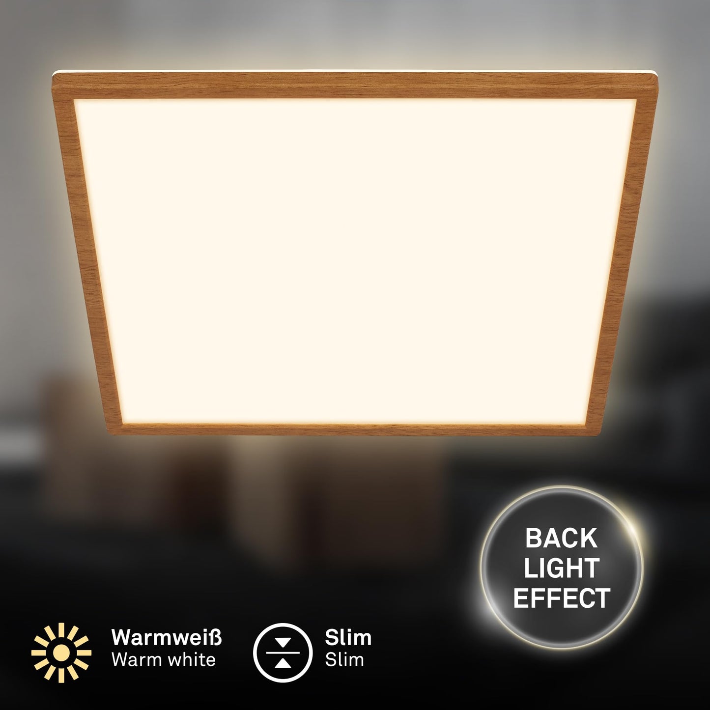 BRILONER - LED ceiling lamp with indirect light, flat, warm white light, lamp, ceiling light, living room lamp, LED panel, kitchen lamp, bedroom lamp, 42x42x3 cm, wood look frame - 7453314