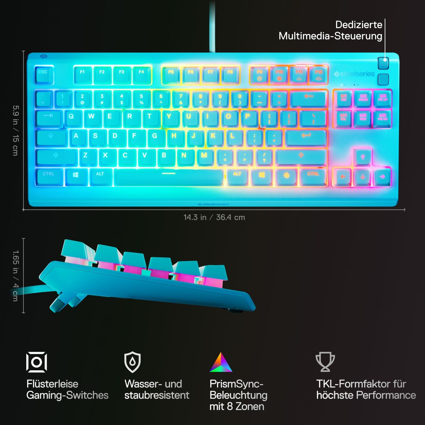 SteelSeries Apex 3 TKL Aqua RGB Gaming Keyboard - 64934
