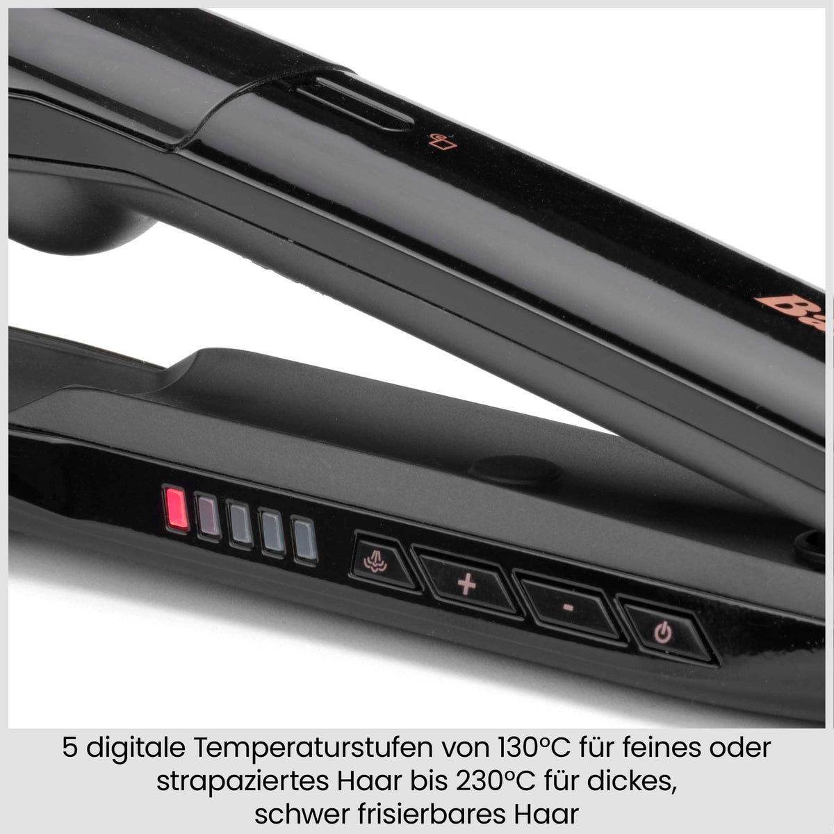 BaByliss Steam Smooth Îndreptător de păr, aparat de styling cu aburi, Negru | Plăci ceramice XL de 39mm, îndreptător pentru păr gros și lung, îndreptare anti-frizz, 5 niveluri de temperatură până la 230°C, ST493E - 997-81081