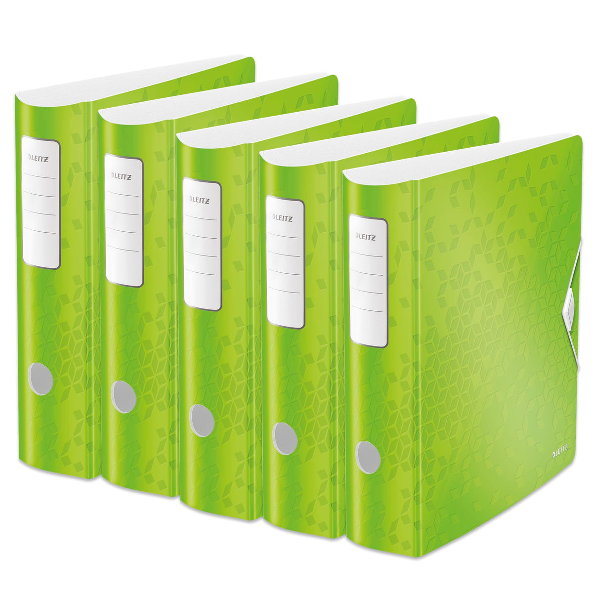 Leitz quality folder 180° Active WOW, pack of 5, A4, wide, rounded spine, 8.2 cm wide, elastic band closure, light polyfoam, plastic folder, WOW series, green, 11060054 - 11060054-5