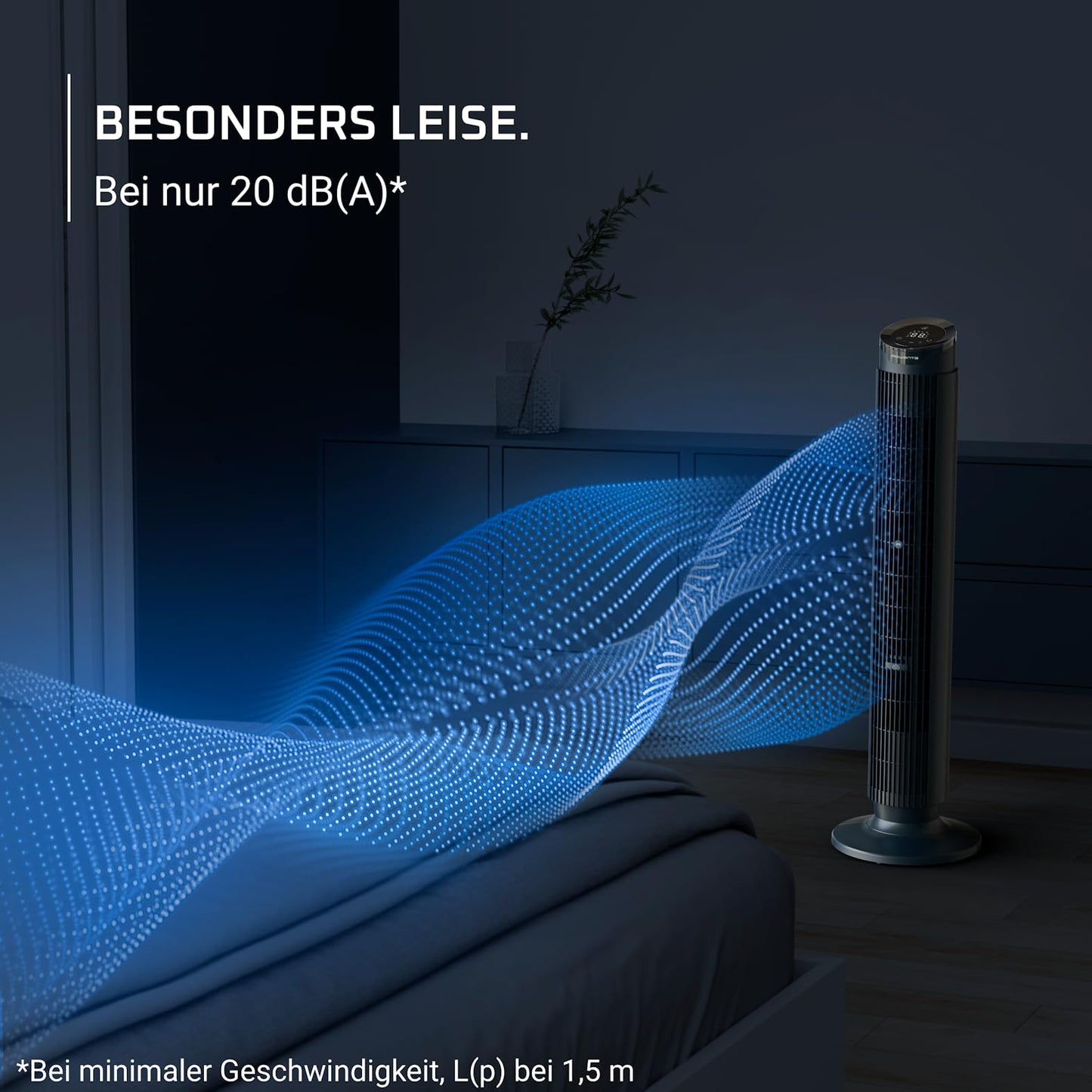 Rowenta Eole Silence Force Tower Fan, Powerful, Silent Mode, 12 Speed Levels, 5 Automatic Modes, Timer, 60-90° Panning, Remote Control, Dust Cover, Blue, VU7050F0