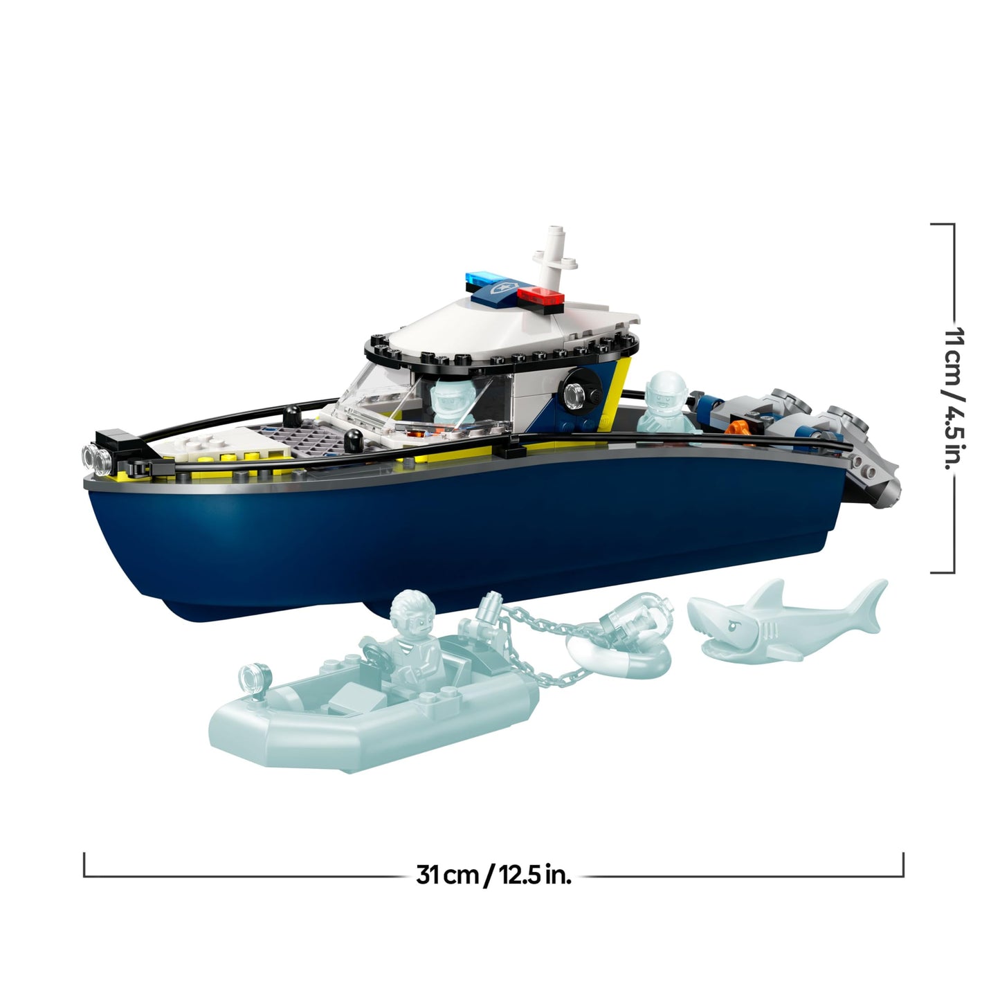 LEGO City Police Boat Chase - Playset with floating speedboat, crook's inflatable boat, 3 mini figures and a shark figure - Gift for boys and girls aged 6 and up - 60456