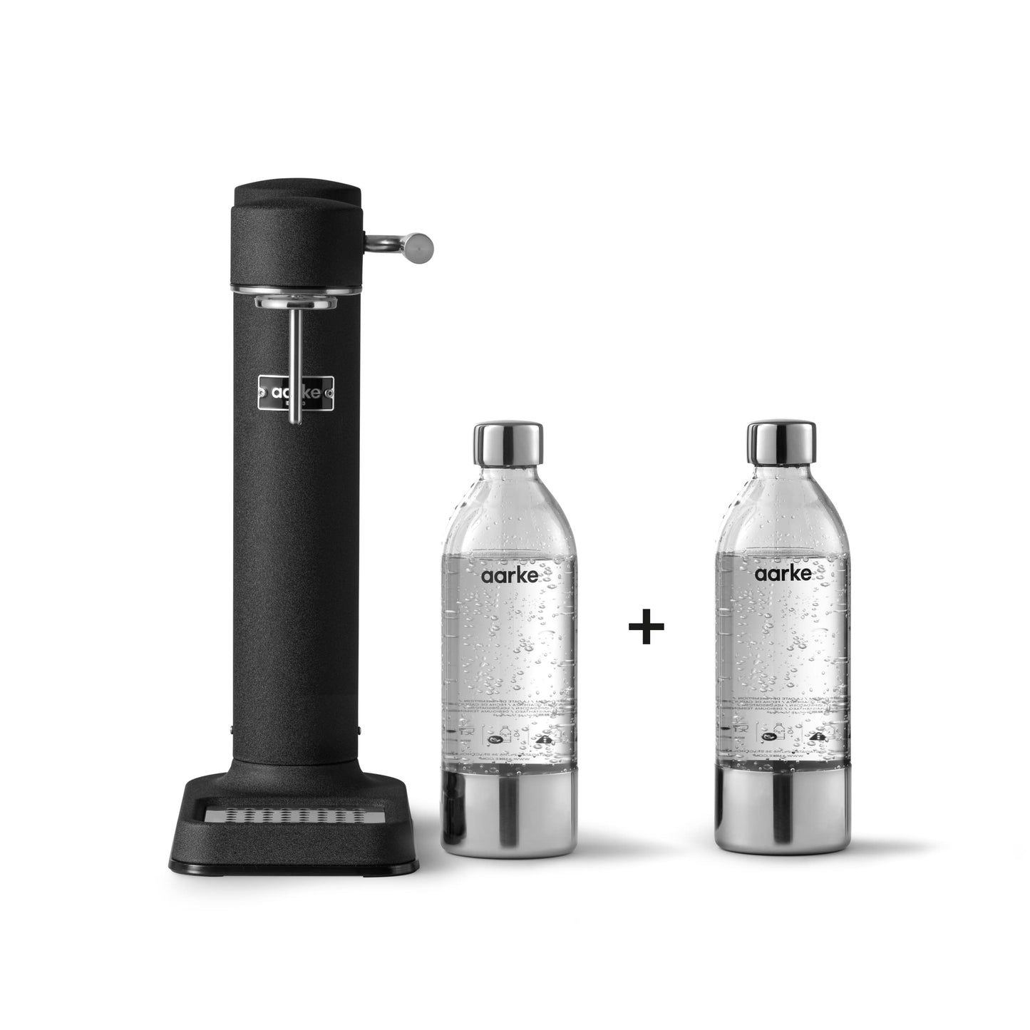 Aarke Carbonator 3, sparkling water maker made of stainless steel in a modern matt black finish with 2x BPA-free 1L PET bottles, sparkling water maker for tap water, compatible with 60L CO2 cylinders - AA-C3
