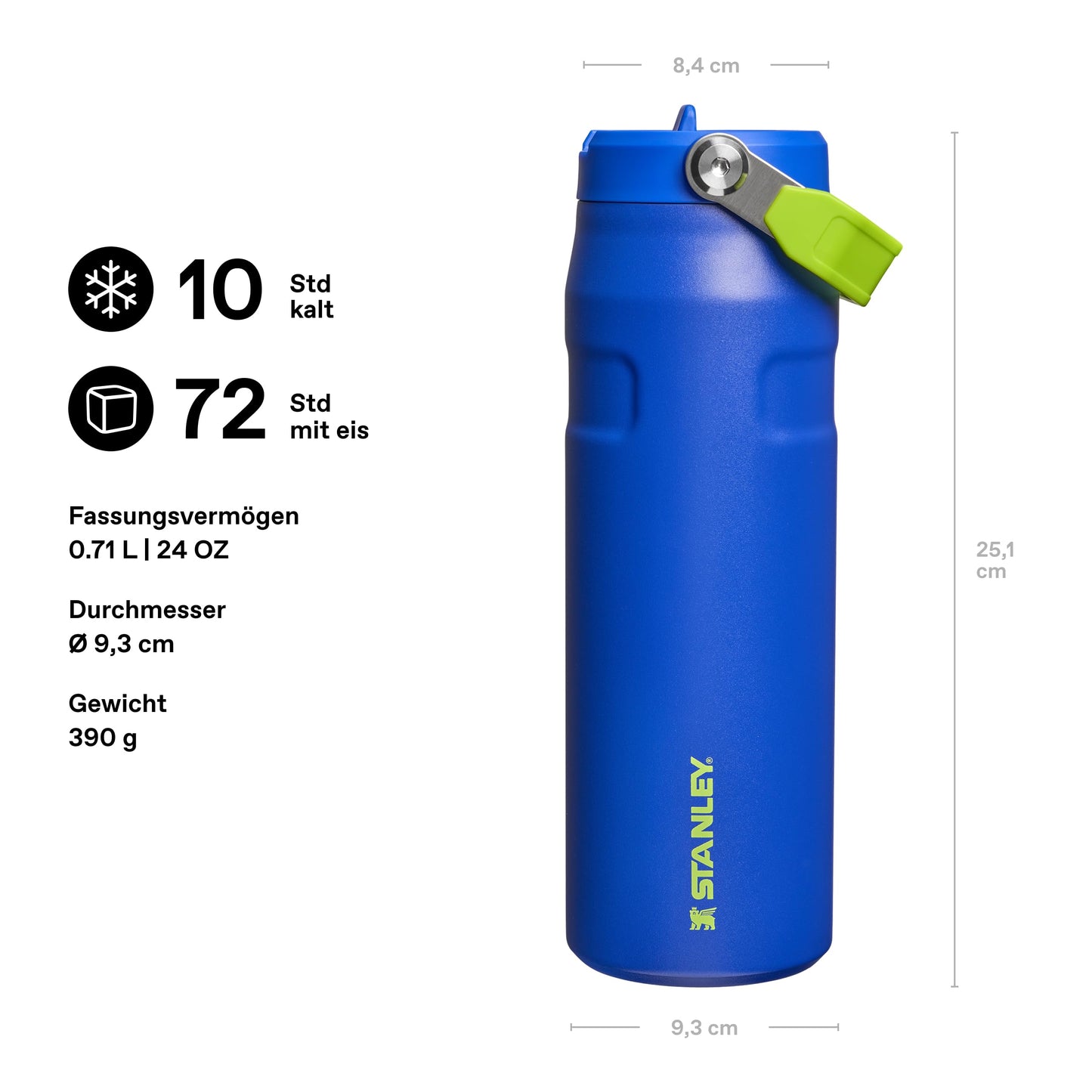 Stanley 1913 Flip Straw Drinking Bottle with Straw 0.7L - Thermal Mug Cools for 10 Hours - Ice Cold for 3 Days - BPA Free - Leakproof - For Cup Holders - Dishwasher Safe - Cobalt Chartreuse - 100000118031