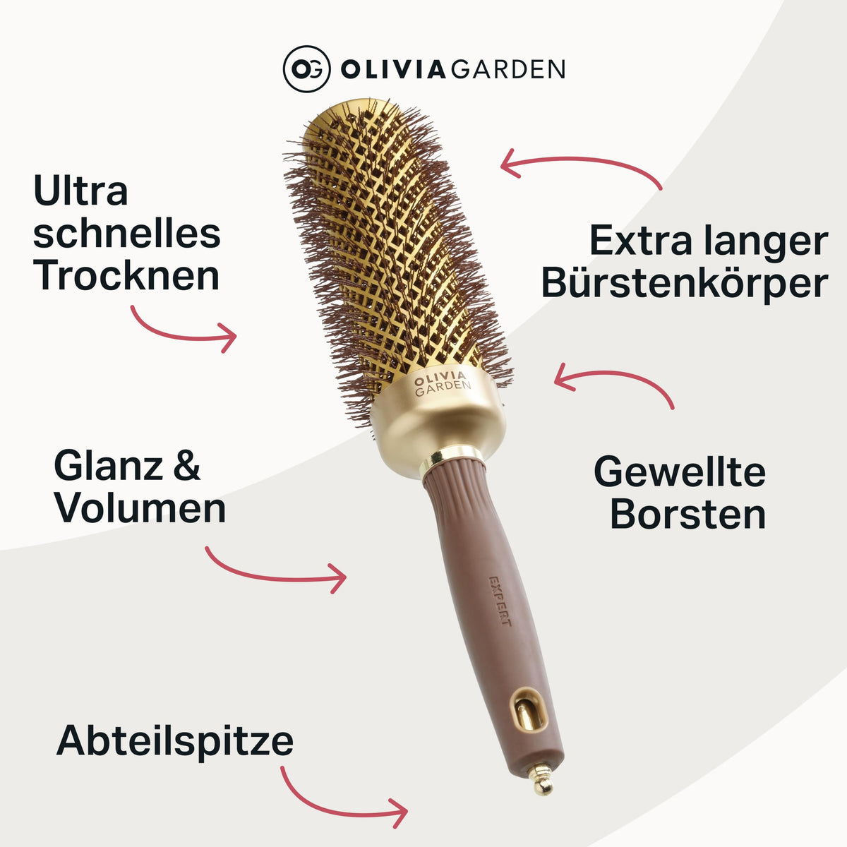 Olivia Garden Expert Blowout Speed Perie rotundă din ceramică, Aurie & Maro, 45 mm - ID2171