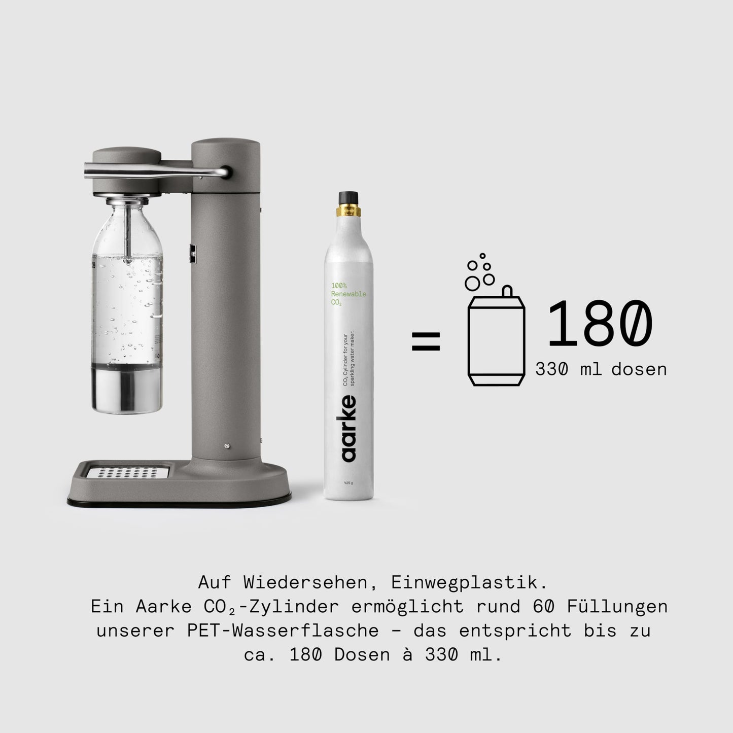 Aarke Carbonator 3, stainless steel sparkling water maker in a modern matt gray finish with BPA-free 1L PET bottle, sparkling water maker for tap water, compatible with 60L CO2 cylinders - AAC3-Matte