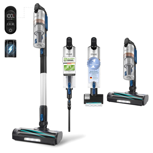 Levoit - Cordless vacuum cleaner - Running time for 150㎡ - Wireless vacuum cleaner - 99.9 percent dust capture rate - Mini motor brush - Self-standing - Anti Tangle - For pet hair/carpets/hard floors/car-LVAC-300, blue - LVAC-300DE