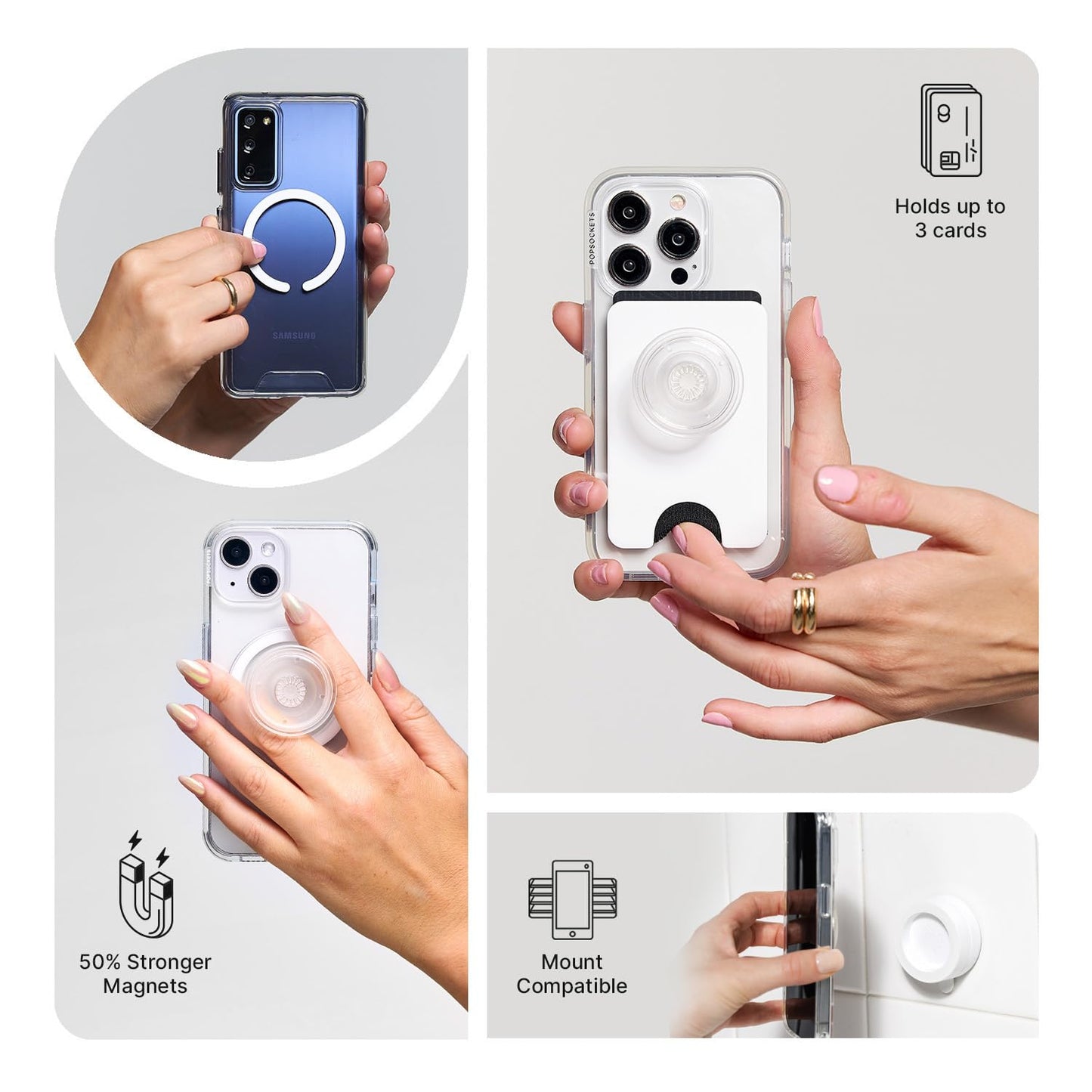 PopSockets Mobile Phone Grip for MagSafe, Magnetic Holder, Mobile Phone Stand, Black - Alum Triangle Knurled Black - 807392