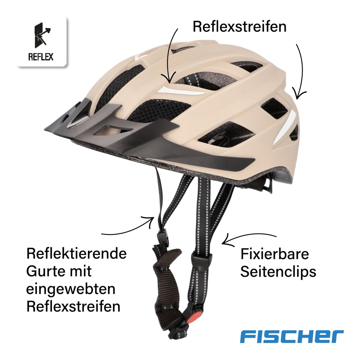 FISCHER adult bicycle helmet, cycling helmet, city helmet Urban Plus Dallas, L/XL, 58-61cm, beige, with integrated LED rear light - 50630