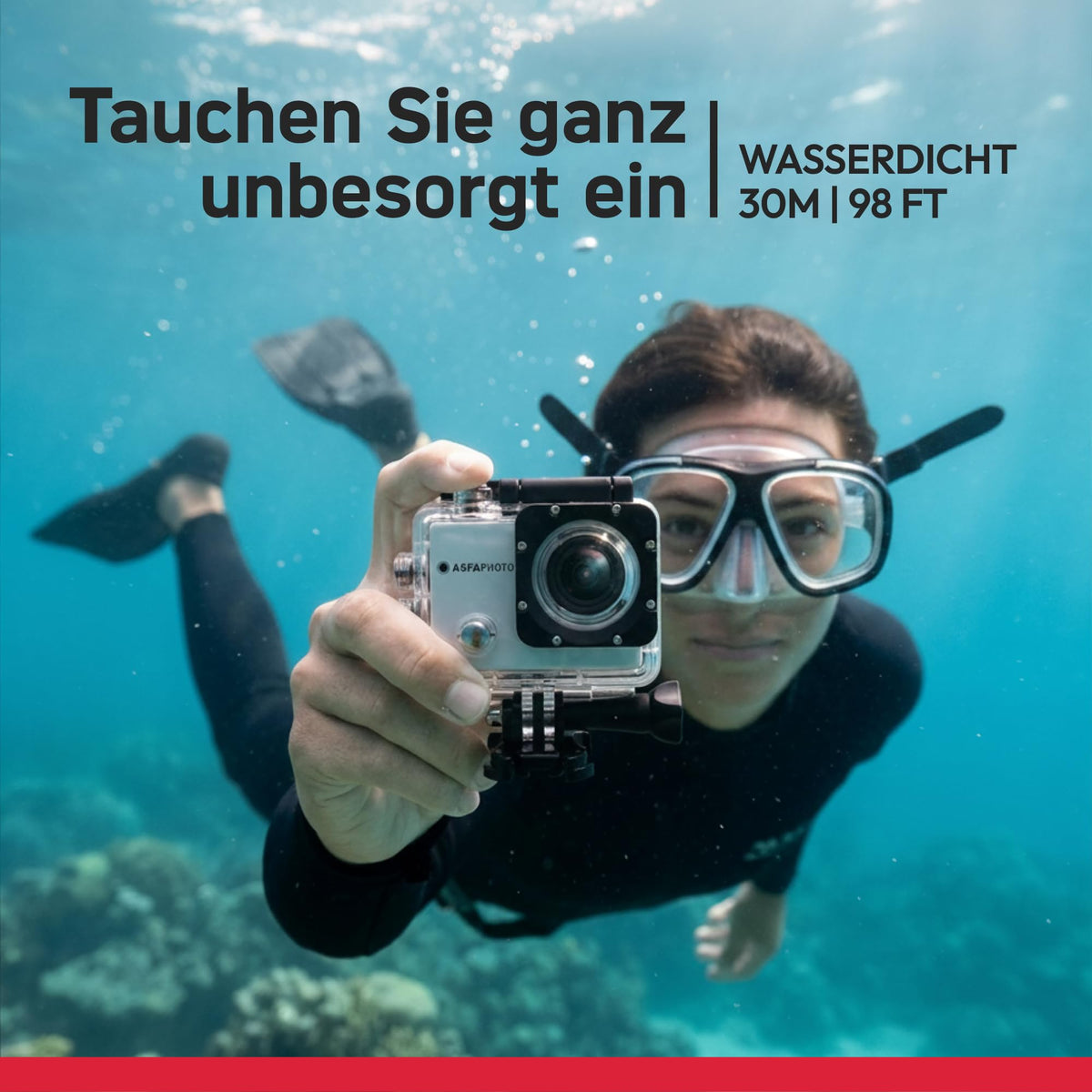 AgfaPhoto - Cameră sport - AC5000 - True 720P 30FPS, unghi larg de 110°, carcasă impermeabilă până la 30m - WiFi - 12 accesorii incluse