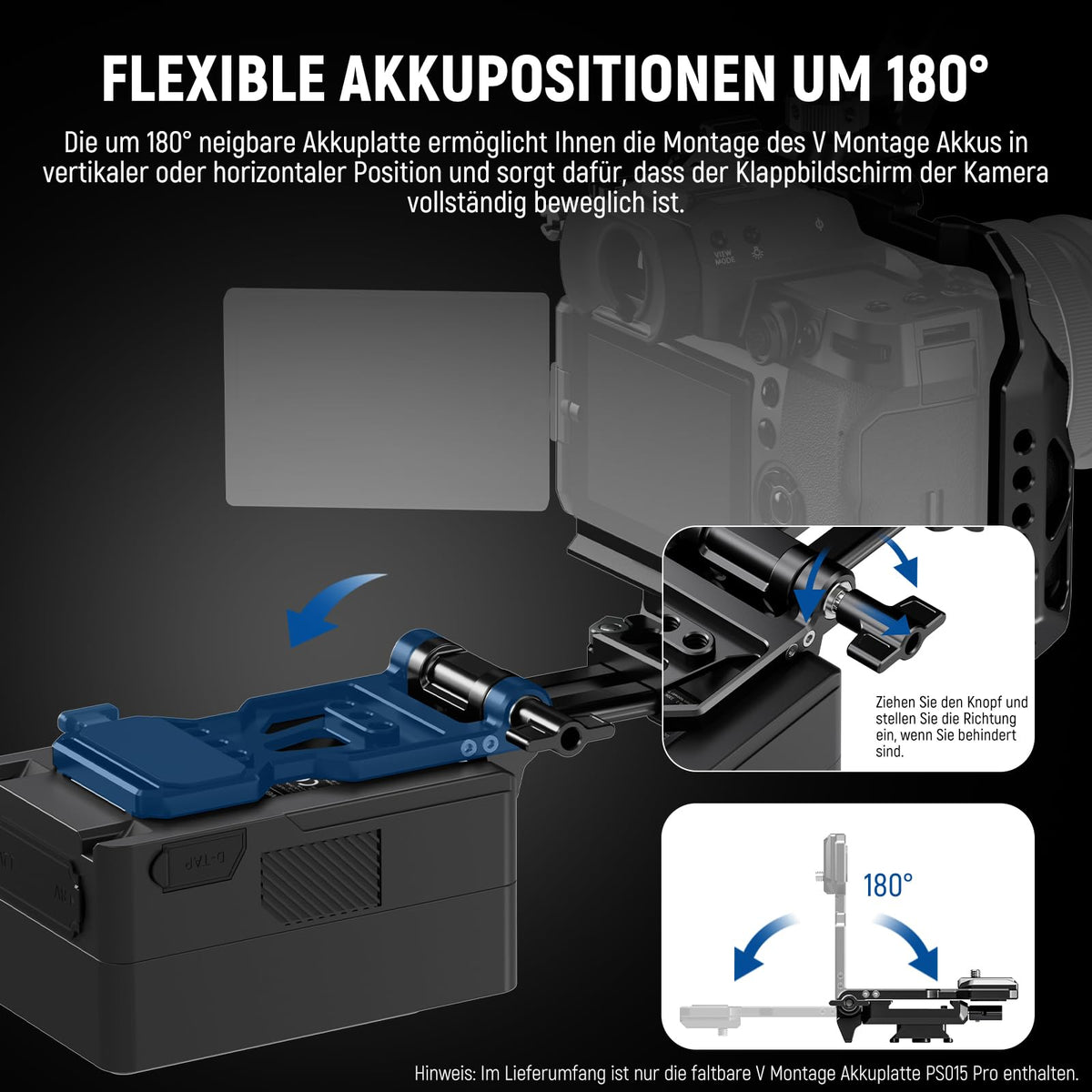 NEEWER Foldable V Mount Battery Plate with Arca Type Baseplate, PS015 PRO