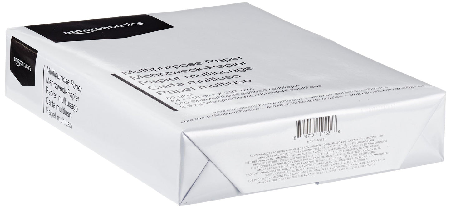 Amazon Basics Printer Paper A4 80gsm Pack of 2500 5 Packs of 500 White - MTPR-2500