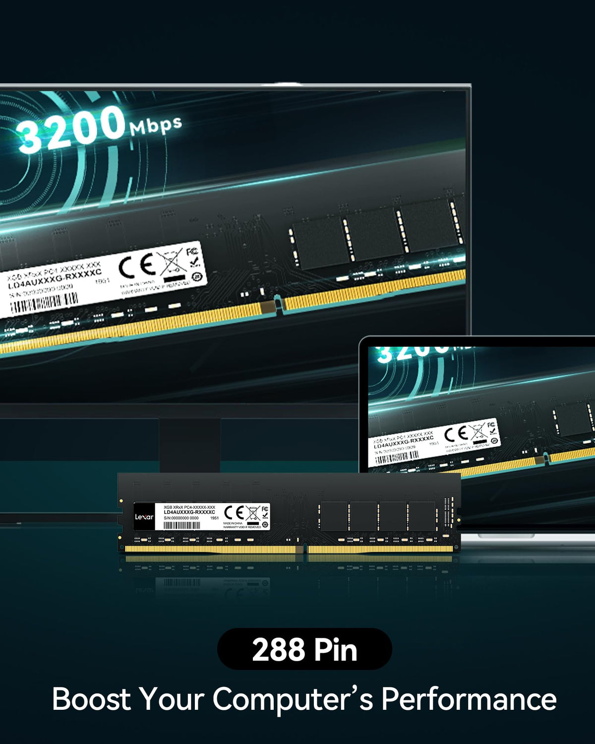Lexar UDIMM DDR4 RAM 16GB, 3200 MHz RAM DDR4, 288-pin U-DIMM desktop memory, high-performance computer memory, PC RAM module upgrade, high-performance memory, CL22-22-22-52, 1.2V - LD4AU016G-B3200ASST