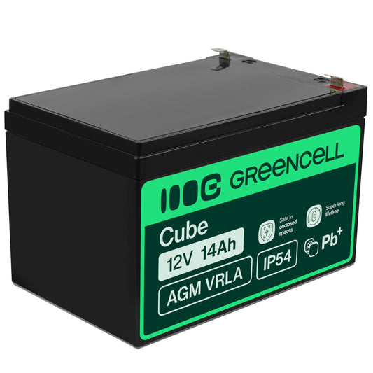 Green Cell AGM 12V 14Ah battery VRLA lead battery lead battery replacement battery gel battery battery cycle-proof unmanned toys, alarm, emergency power, children's vehicles, children's quad, black - 12V14AH