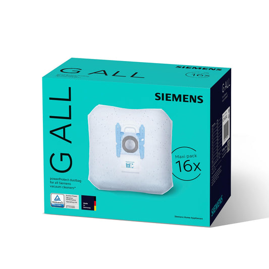 Siemens 16x Sac de aspirator PowerProtect Tip G ALL VZ16GALL, filtrare a particulelor fine de 99,9%, performanță de curățare mai mare, durată de utilizare cu 50% mai lungă, compatibil cu toate seriile, cu excepția VS08 și VS01.