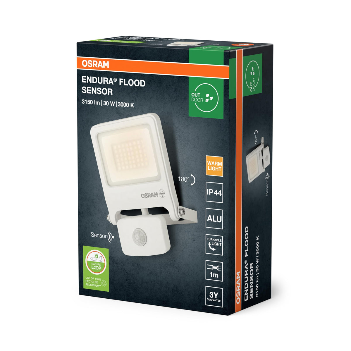 Osram ENDURA FLOOD PC LED Floodlight 30W 3000K Sensor White - 4099854487231