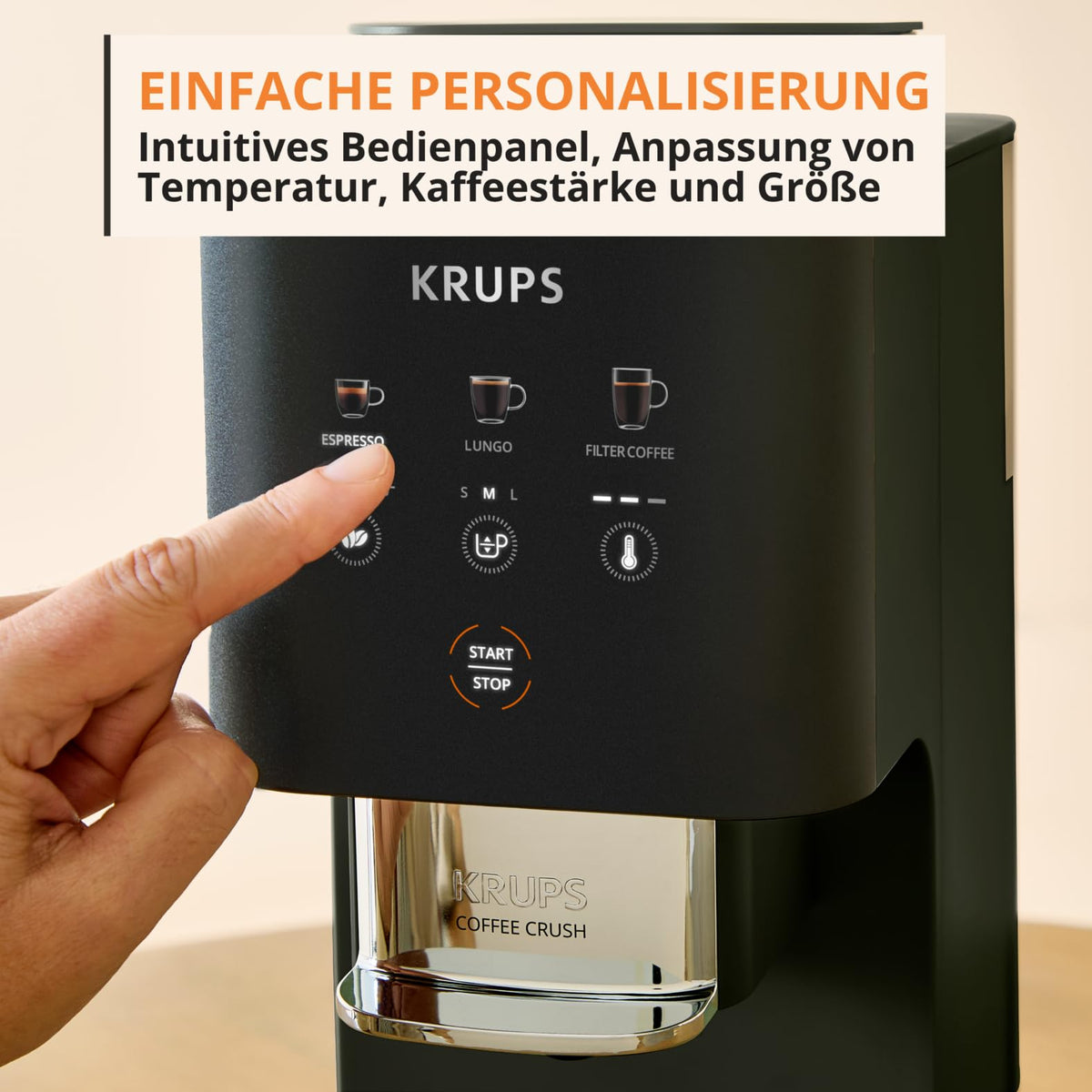 KRUPS Coffee Crush Extra aparat de cafea complet, doar 15 cm lățime, Negru - SA4028E0