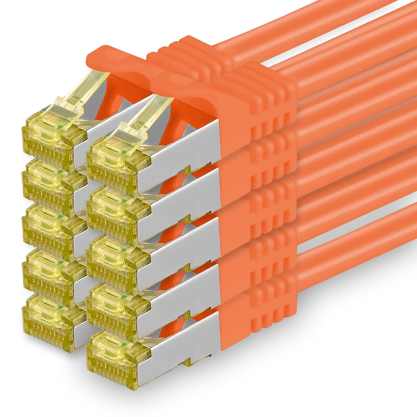 1aTTack.de Cat.7 network cable 5m orange pack of 10 Cat7 Ethernet cable network LAN cable raw cable 10 Gb s SFTP PIMF LSZH set patch cable with Rj 45 plug Cat.6a - 4251073617176