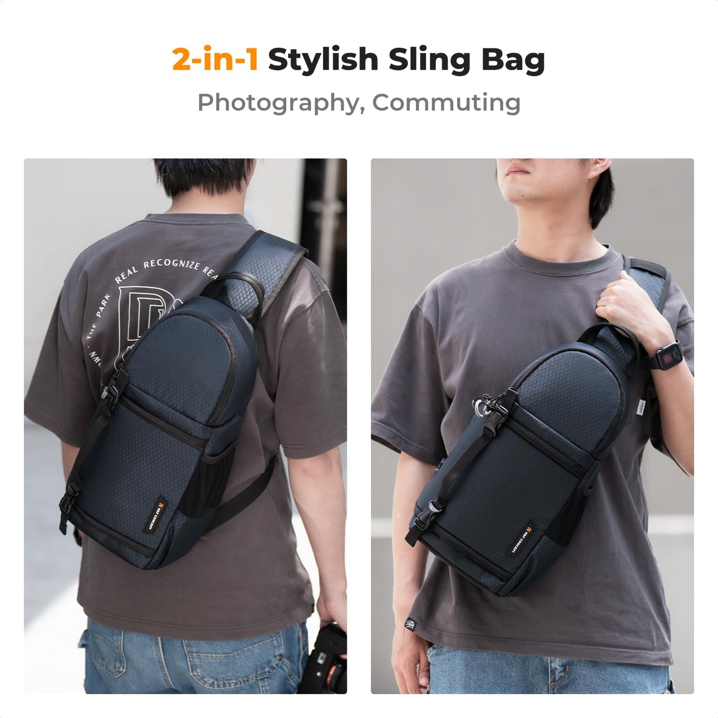 K&F CONCEPT Camera Shoulder Bag, Waterproof Camera Bag, Photography Daily Travel Camera Bag, Bags Photographer Photo Backpack, Blue - KF13.199V3