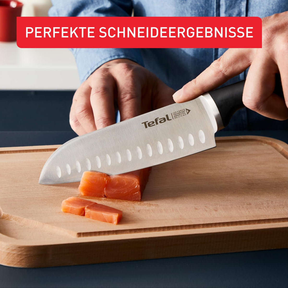 Bloc de cuțite Tefal Ice Force din lemn, 5 cuțite, cuțit de pâine 20 cm - K232S574