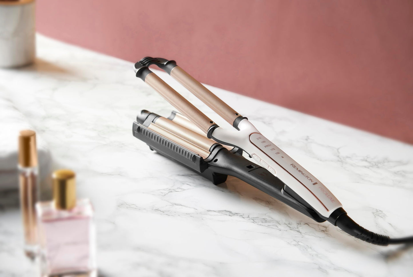 Remington wave iron [test winner] ProLuxe 4-in-1 curling iron: beach, natural waves, water waves, (digital display, temperature setting up to 210°C) crepe iron, multistyler CI91AW, white rose