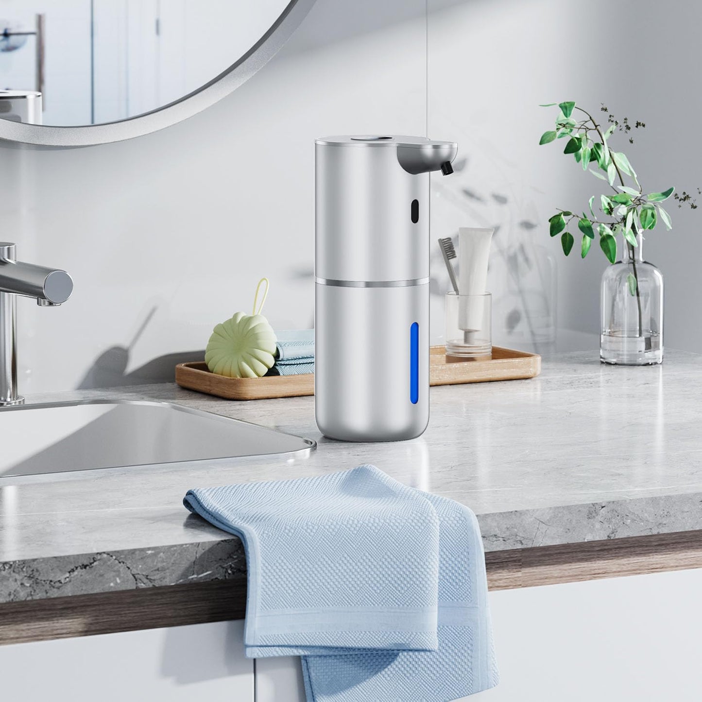 Soap dispenser automatic with digital display, 380 ml electric soap dispenser with sensor, wall mounting, contactless, USB rechargeable IPX5 waterproof foam soap dispenser for bathroom, kitchen - P18