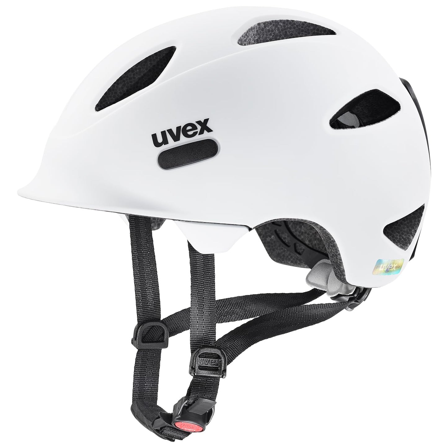 uvex OYO - Lightweight bicycle helmet for children - integrated side protection - expandable with LED light - white - black matt - 45-50 cm - S4100490515