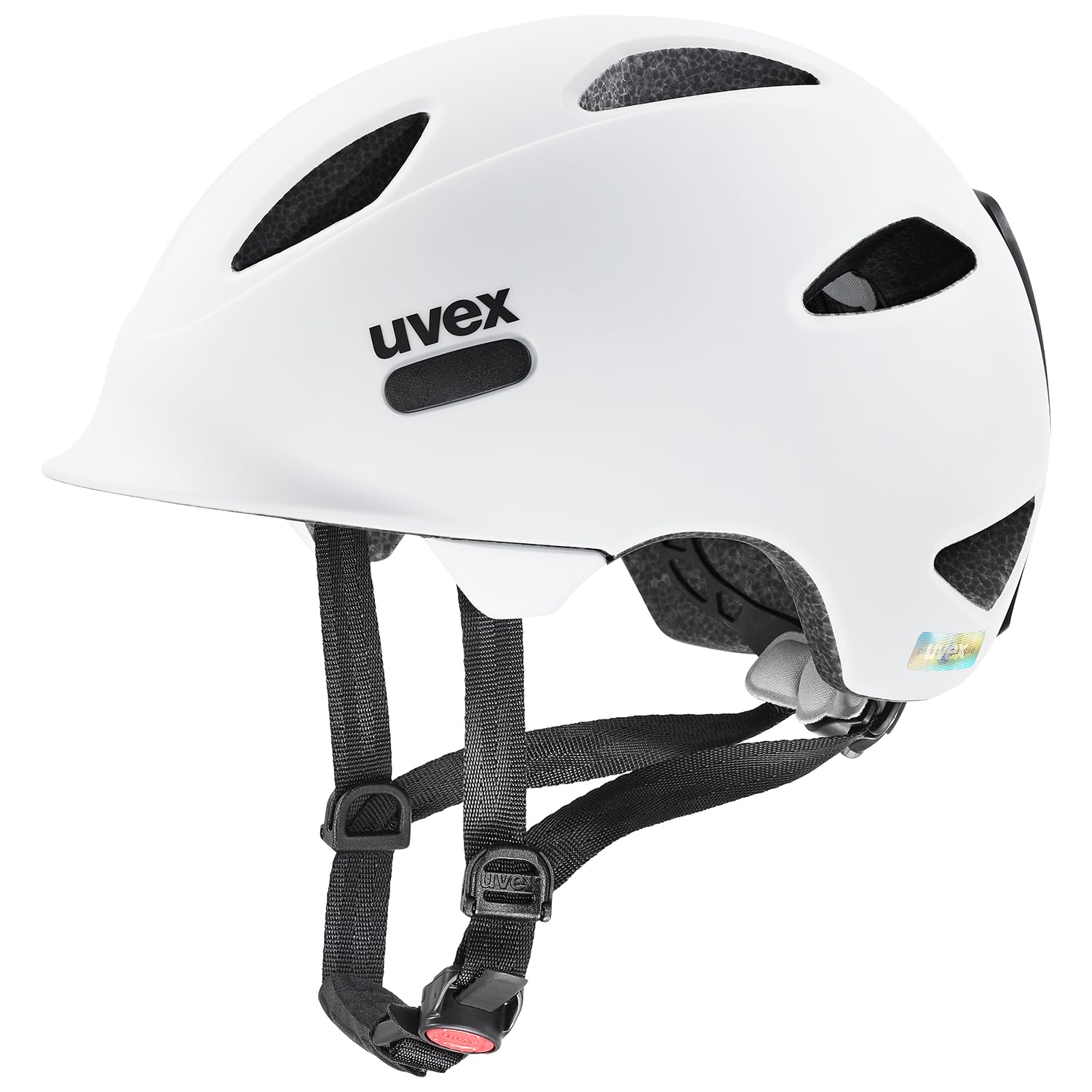 uvex OYO - Lightweight bicycle helmet for children - integrated side protection - expandable with LED light - white - black matt - 45-50 cm - S4100490515