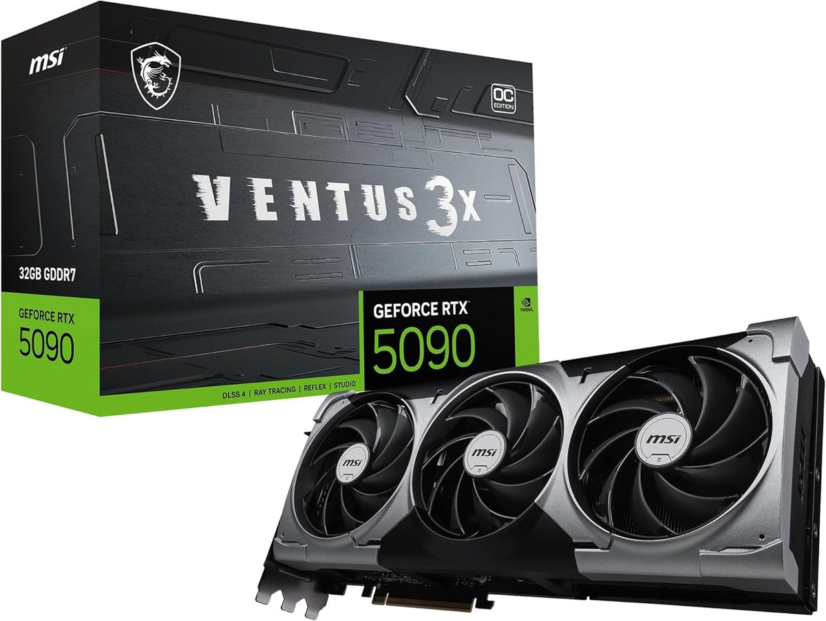 MSI GeForce RTX 5090 32G Ventus 3X OC — 32GB GDDR7 (28Gbps/512-bit), PCIe 5X 8, Boost: 2437 MHz, HDMI 2.1b, DisplayPort 2.1b - V530-060R