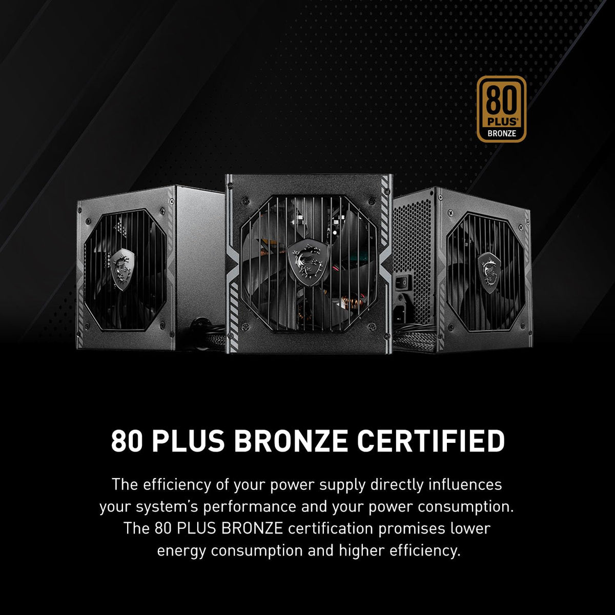MSI MAG A550BN Alimentator, cu priză EU - 550W, certificat 80 Plus Bronze, alimentator ATX, 12V Single-Rail, design convertor de tensiune DC/DC, ventilator de 120mm - 306-7ZP2A11-CE0